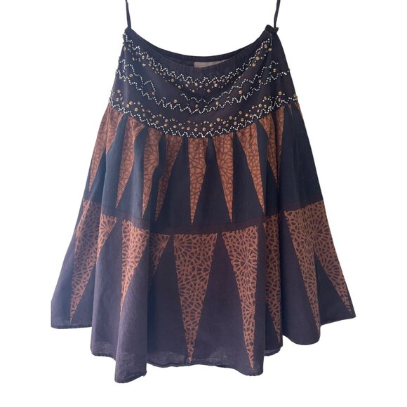 Kenar Bohemian Black & Orange Brown  Waist Band Embellished Skirt Size 6 - Picture 1 of 14